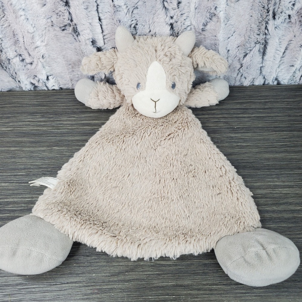 Demdaco Tan Goat Lovey Security Blanket Rattle Floppy Unstuffed 13" Soft Plush